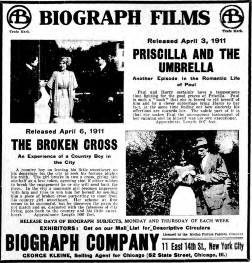 Florence La Badie and Charles West in BiographAd_BroknCross 04 05 1911