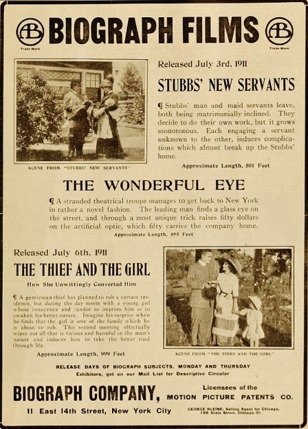 Ad for Biograph releases in The Moving Picture World, July 8, 1911, including moviwor08 Jul 8 1911_1619 PIC